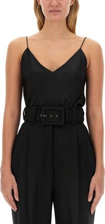 Max Mara Black Solid V Neck Top