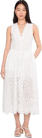 Avec Les Filles Scallop Neck Edge Button-Up Midi Dress Womens Dress White : 10, Cotton