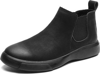 Generic LMLTOP New Ankle Boots for Men Rubber Sole Round Burnished Toe Leather Waterproof Wearable Slip On Anti-Slip Non Slip Fashion Classic (Color : Black, 