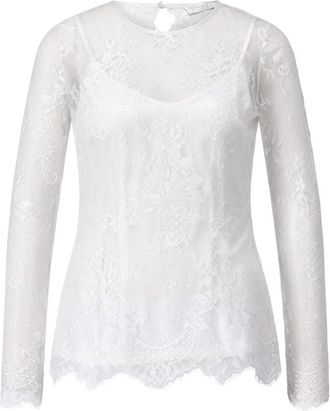 Barbara Schwarzer Peplum Lace Top - Dames - Blouses - Wit - XS - Satijn - Overhemden