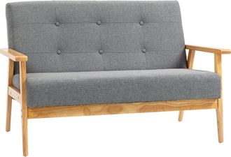 HOMCOM Modern 2-Seat Sofa Linen Fabric Upholstery Tufted Couch with Rubberwood Legs Dark Grey | TJ Hughes Green