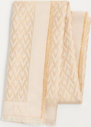 Valentino Garavani Stola Toute La V In Seta, Viscosa E Cachemire Donna BURRO/GOLD LUREX UNI