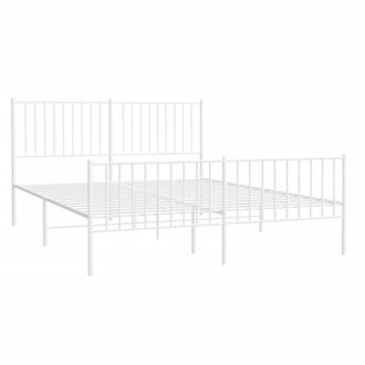 vidaXL Vidaxl - Estructura Cama Sin Colch&oacute;n Con Estribo Metal Blanco 150x200 Cm