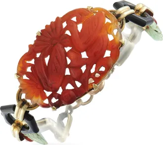 Luxury Bazaar Vintage 14K Yellow Gold Carved Jade Bracelet MF24-070126