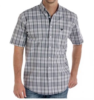 Panhandle Short Sleeve Plaid Button Up Shirt In Gray