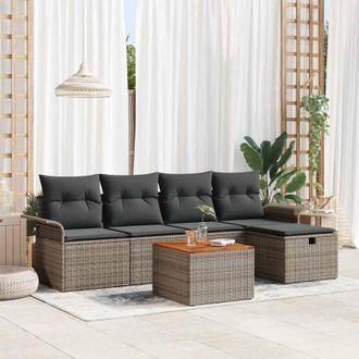 vidaXL Vidaxl - Conjunto De Sof&aacute; De Jard&iacute;n 6 Pcs Gris Polirat&aacute;n