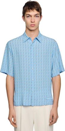Sandro Link print loose-fit shirt in Sky Blue at Nordstrom, Size Xx-Large