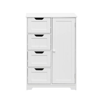 Mobili Rebecca Mobili Rebecca - Rebecca Mobili Armario Multiusos 4 Cajones 1 Puerta Madera Blanca Muebles De Ba&ntilde;o Modernos