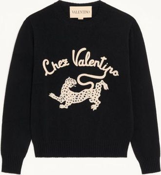 Valentino Maglia Valentino In Lana Con Ricami Chez Valentino & Panther Uomo NERO XXL