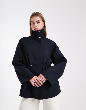 Asos Blazer blu navy con coulisse in vita e scollo a imbuto