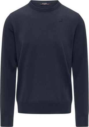 K-Way Blauwe Merinowol Ronde Hals Trui - Heren - Ronde hals truien - Blauw - S - Wol - Truien & Vesten