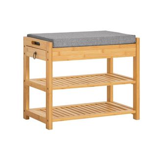 SoBuy Banco zapatero con caj&oacute;n y coj&iacute;n bamb&uacute; color natural