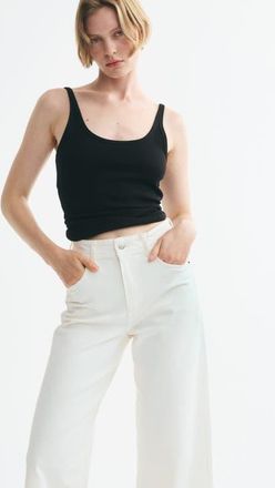 H&M Wide High Waist Ankle Jeans in Cream at Nordstrom, Size 16