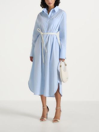 Mani&egrave;re De Voir Isa Belted Pinstripe Cotton Midi Shirt Dress in Pale Blue at Nordstrom, Size 10