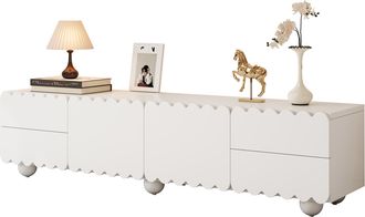 STILVORA Mueble De Tv Con 2 Puertas Y 2 Cajones, Bordes Redondeados, Dise&ntilde;o Minimalista, Sal&oacute;n, En Mdf Y Tablero De Part&iacute;culas, Blanco, 175&times;38&times;37 Cm