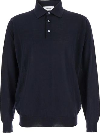 Lardini Merino Lange Mouw Polo Sweaters - Heren - Polos - Blauw - S - Wol - Tops