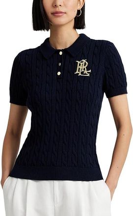 Lauren Ralph Lauren Cable-Knit Cotton Polo Sweater Womens Clothing Lauren Navy : XS