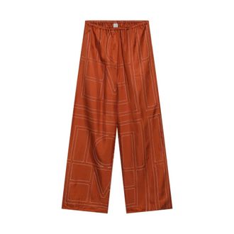 Toteme Monogram PJ Bottoms - female - Tot&ecirc;Me - Wide Trousers - Orange - M - Trousers