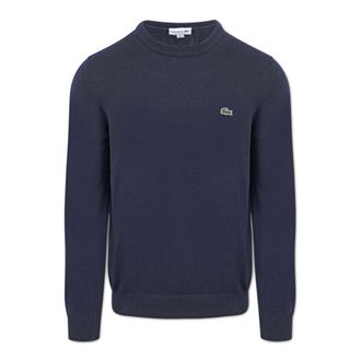 Lacoste Round-neck Knitwear, male, Blue, Size: XL Mens Sweater in Classic Style
