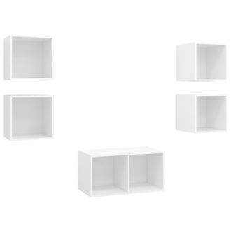 vidaXL Juego De Mueble Para Tv De 5 Piezas Madera Contrachapada Blanco Vidaxl