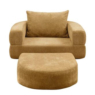 Urban Meuble Sill&oacute;n convertible con otomana, dise&ntilde;o capullo en tela amarilla