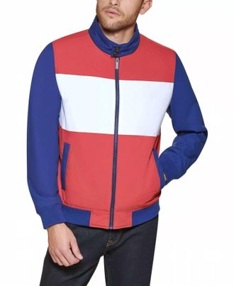 Club Room Mens Bomber Jacket In Red, Blue, White