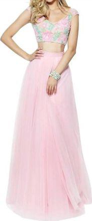 Sherri Hill Floral Beaded Two Piece Gown In Pink