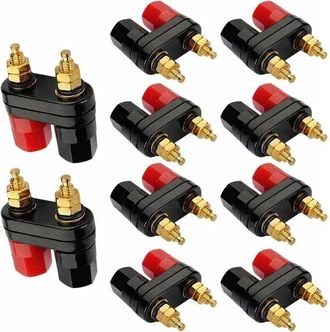 OEM Bloque De Terminales De Altavoz Con Conector Banana Hembra De Audio Para Amplificador De Potencia De 2 V&iacute;as (10 Pares, Negro Y Rojo)