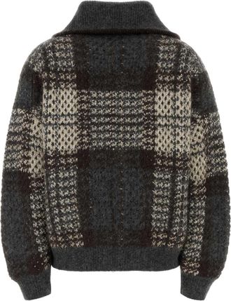 Brunello Cucinelli Womens Embroidered Mohair Blend Cardigan Avorio-Piombo-Antracite Maglieria Avorio/piombo/antracite Sweater