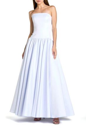 Mac Duggal Strapless Satin Dropwaist Gown in Powder Blue at Nordstrom, Size 10