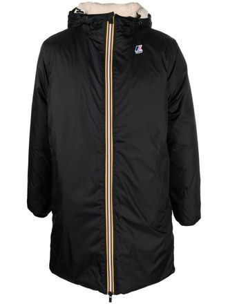 K-Way logo-embroidered parka coat - Black