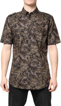 Dolce & Gabbana Multicolor Camouflage Button Down GOLD Mens Shirt