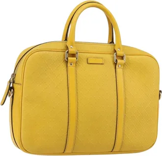 Gucci Bright Convertible Diamante Leather Yellow Leather Briefcase Bag (Pre-Owned)