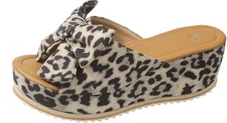 Generic Slide Sandals for Women Plus Size Bow-Knot Platform Wedge Sandals Summer Dressy Outdoor Beach Sandal Plus Size Open Toe Non-Slip Walking Slippers (Bro