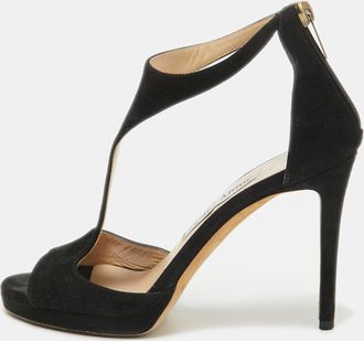 Jimmy Choo London Black Suede Lana T Strap Sandals