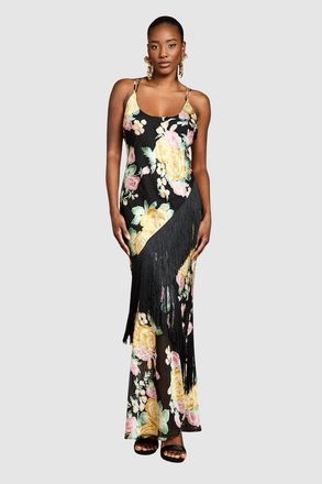 Coast Strappy Floral Fringe Maxi Dress in Black at Nordstrom, Size 12