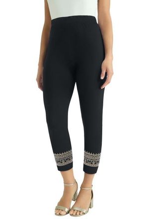 Jessica London Everyday Stretch Cotton Capri Legging in Black Scroll Placement at Nordstrom, Size 24