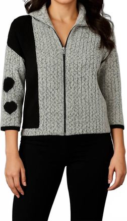 French Kyss Heart Sleeve Crochet Zip Cardigan In Frost Black