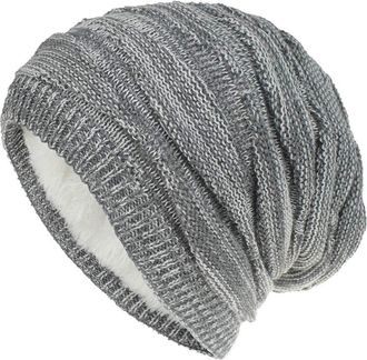 Generic Unisex Winter Beanie Knit Hat Slouchy Fashion Warm Windproof Colorful Thick Solid Fleece Lined Skull Cap Outdoor Skiing Hats (Grey)
