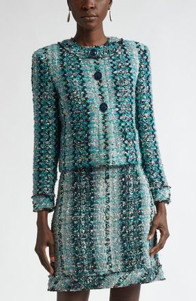 St. John Foiled Eyelash Tweed Crop Jacket in Juniper/Aquamarine Multi at Nordstrom, Size 16