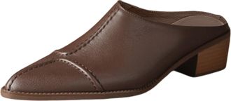 Generic Womens Pointed Toe Mule Sandals, Polyurethane Upper, Brown and White, 3cm Chunky Heel, Casual Outdoor Slip-On Shoes