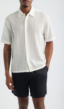 Open Edit Boxy Lace Short Sleeve Button-Up Shirt in Ivory Egret at Nordstrom, Size Xx-Large