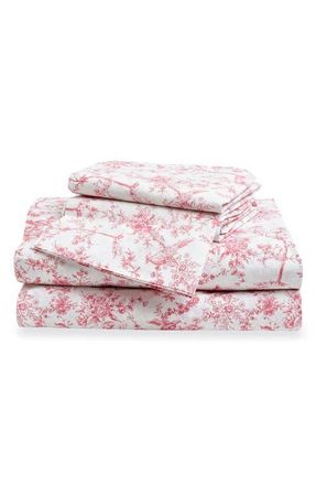 Petite Plume Timeless Toile Cotton Percale Sheet Set in Pink at Nordstrom, Size Twin X-Long