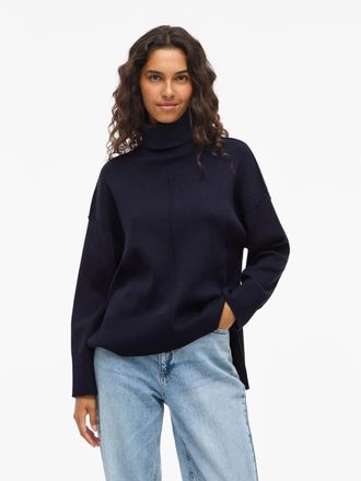 Vila Rollkragenpullover VILA VIOSTRIA ROLLNECK L/S KNIT TOP-NOOS, Damen, Gr. XL, blau (navy blazer), Strick, Obermaterial: 70% Viskose, 30% Polyester, unif