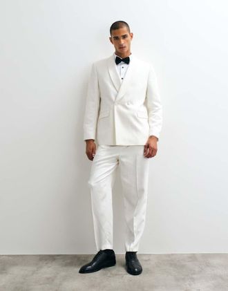 Asos pantaloni da abito tuxedo affusolati comodi in bianco avorio