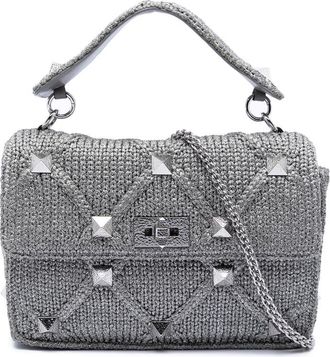 Valentino Pre-owned Valentino Large Metallic Knit Roman Stud Satchel Ladies 3DFI3G3N7CHMJTRN