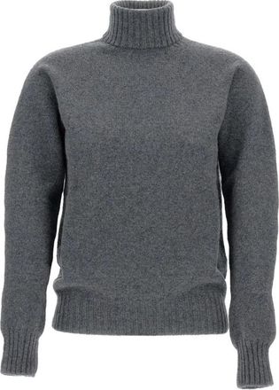 Drumohr Grijze Geribbelde Coltrui Sweater - Dames - Coltruien - Grijs - XS - Wol - Truien & Vesten