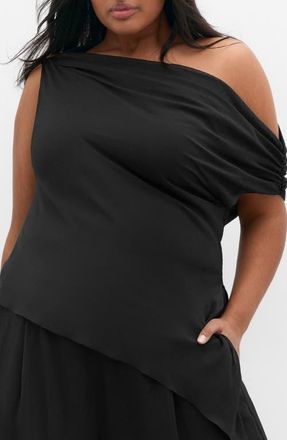 City Chic Skyla Asymmetric One-Shoulder Top in Black at Nordstrom, Size 16W