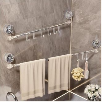 Trade Shop Trade Shop - Taza Telesc&oacute;pica Ajustable 76-135cm De Succi&oacute;n De La Pared Con Ganchos De Rotaci&oacute;n De 180 &deg;