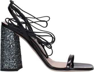 Miu Miu F83846 Platform sandalen van lakleer - Dames - Sandalen met hakken - Zwart - 38 1/2 EU - Leer - Schoenen